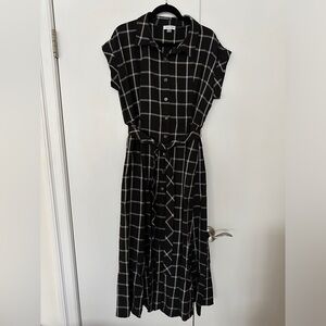 Calvin Klein  Windowpane Button-Front Belted Maxi Shirtdress, size 16